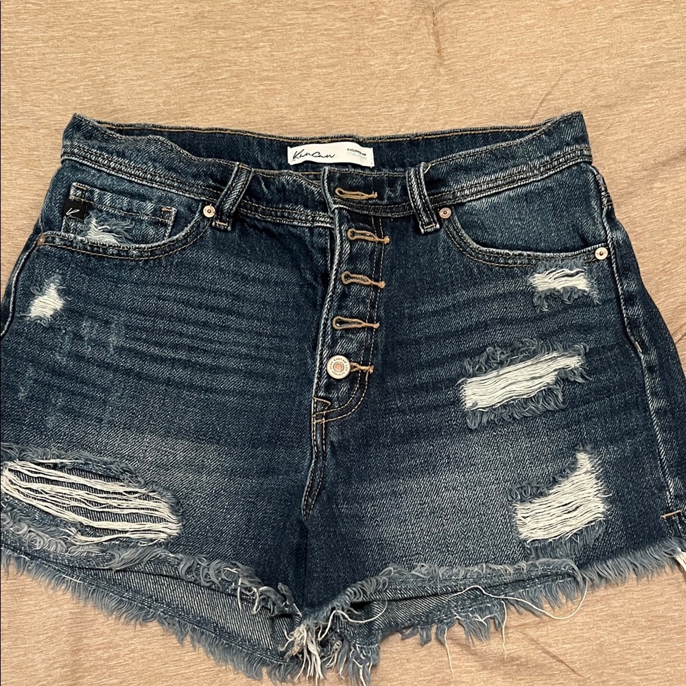 KanCan Women's Dark Blue Distressed Jean Shorts